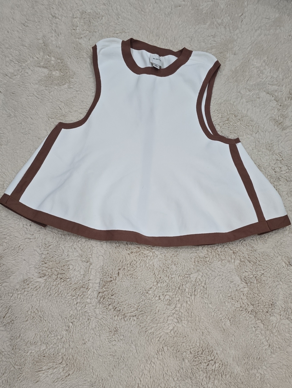 Maeve White Tank Top with Brown Trim
